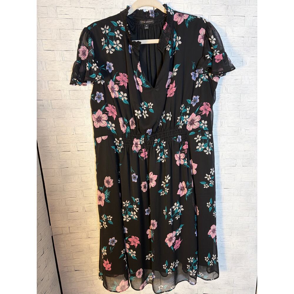 Lane Bryant womens dress floral flutter sleeve Pockets gathered front plus size